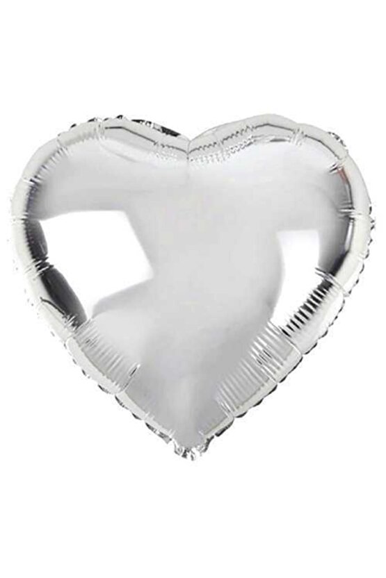 Kalp Folyo Balon 5 Adet 40 cm 16 Inç Gümüş Renk