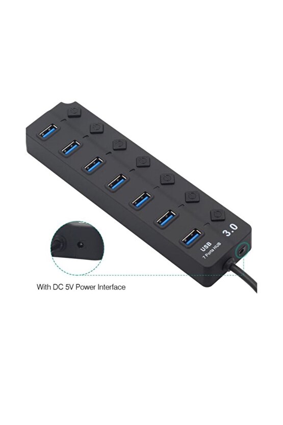 7 Port Usb 3.0 Çoklayıcı Hub 30cm Kablo 5gbps On Of Tuşlu Işıklı 7ports Usbhub