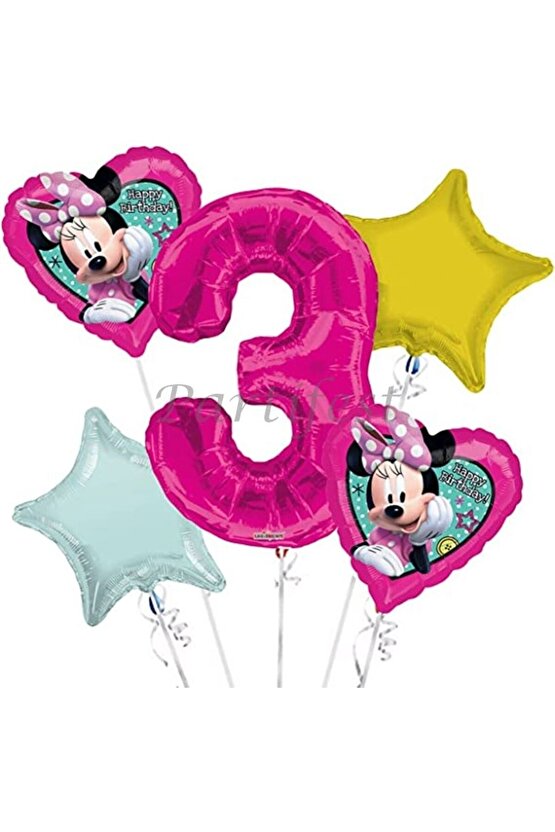 Minnie Mouse 3 Yaş Balon Set Balon Folyo Set Minnie Mouse Konsept Doğum Günü Set Yaş Balon