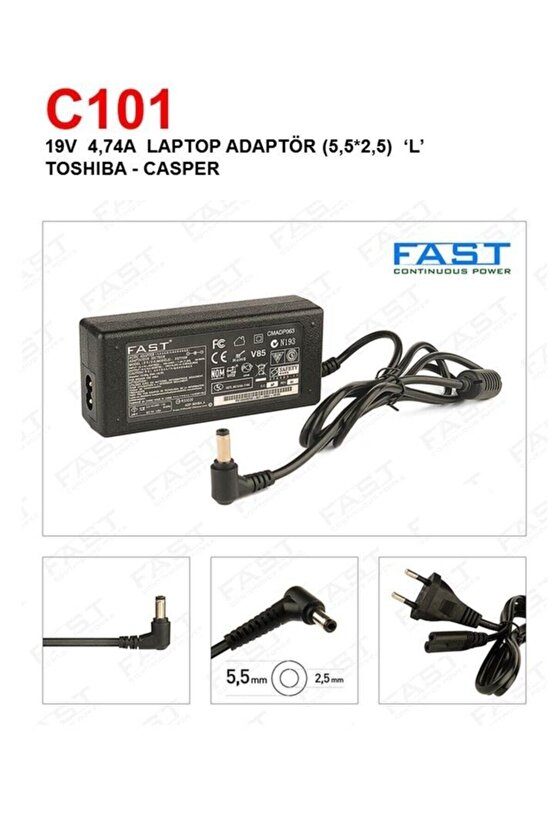 Toshıba-casper 19v 4,74a (5,5x2,5mm) Laptop Adaptör