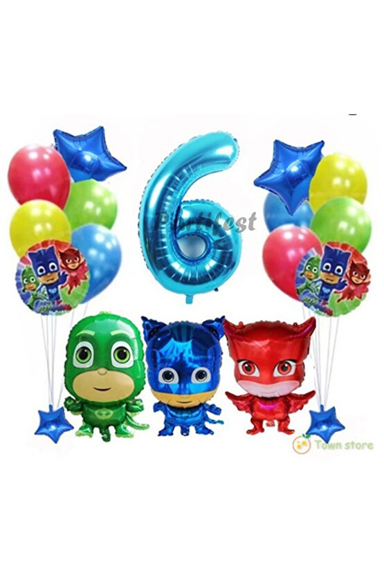 Pijamaskeliler 6 Yaş Balon Seti Pjmasks Konsept Helyum Balon Set Pijamaskeli Doğum Günü Set