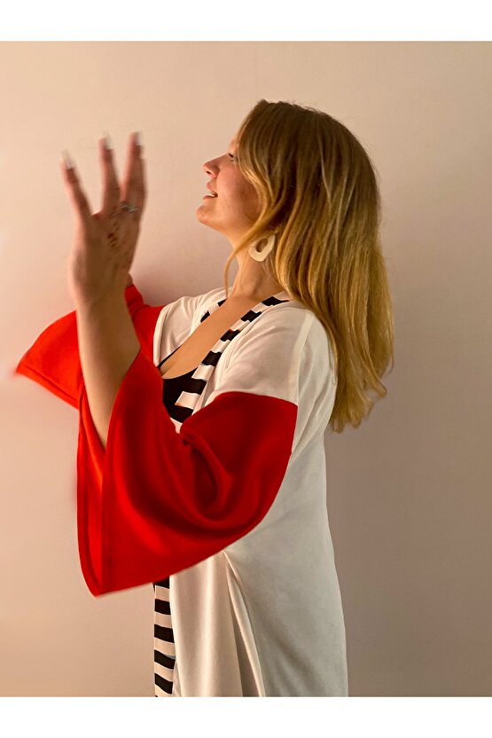 Lüx Polyester Kumaş Beyaz Tasarım Sınırlı Sayıda Kimono