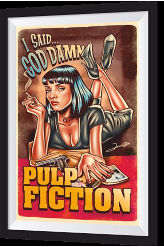 Pulp Fiction Sanatsal Çerçeve Görünümlü Ahşap Tablo