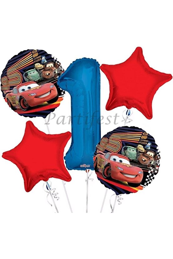 Arabalar Şimşek Mcqueen 1 Yaş Balon Set Cars Folyo Balon Set Konsept Doğum Günü Set Yaş Balon