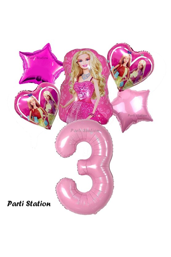 Barbie Folyo Balon Set Barbie Kalp Pembe 3 Yaş Balon Set Barbie Konsept Doğum Günü Set Yaş Balon Set