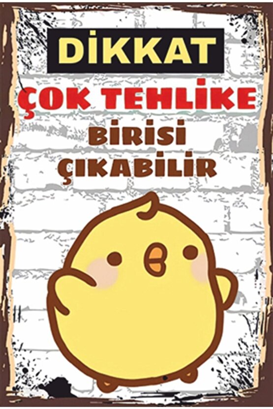 Dikkat Çok Tehlikeli Birisi Çıkabilir Retro Ahşap Poster