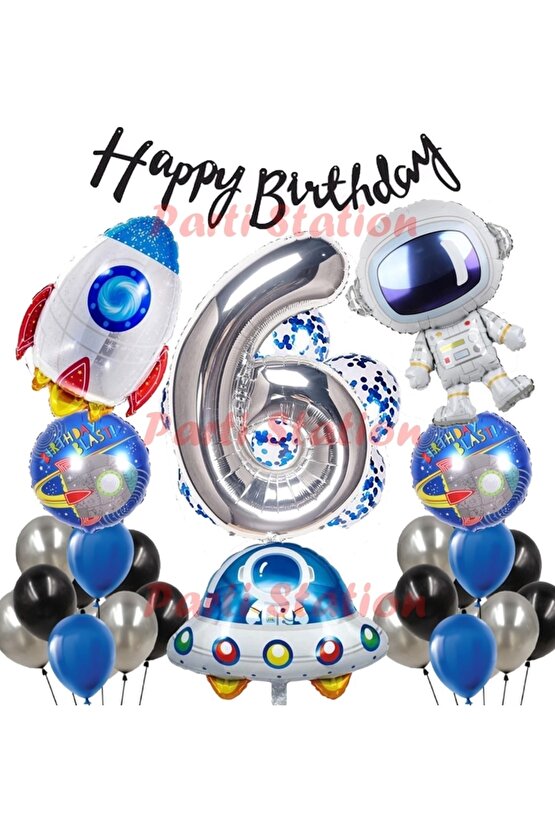 Space Uzay Konsept 6 Yaş Balon Seti Astronot Roket Doğum Günü Parti Balon Seti Uzay Galaksi Balon