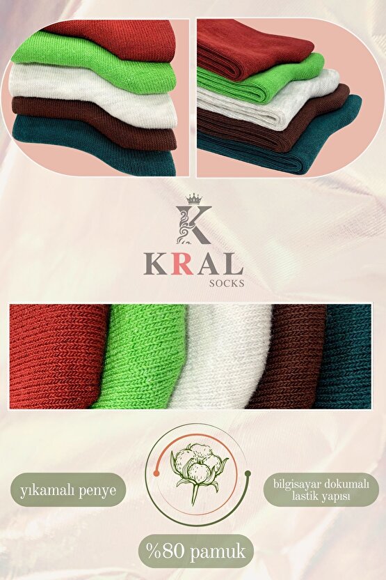 Pamuklu Penye Ter Emici 2x Korumalı Penti Model Patik Çorap (5 ÇİFT) Asorti Renk