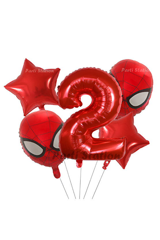 Spiderman Örümcek Adam 2 Yaş Balon Set Spiderman Konsept Kırmızı Rakam Balon Doğum Günü Set