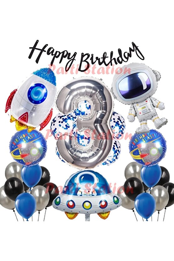 Space Uzay Konsept 3 Yaş Balon Seti Astronot Roket Doğum Günü Parti Balon Seti Uzay Galaksi Balon