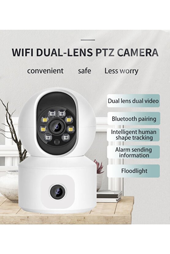 Full Hd 1080p Çift Kamera Bebek Izleme Ve Güvenlik Kamerası Wifi 360 Derece Dönebilen Kamera