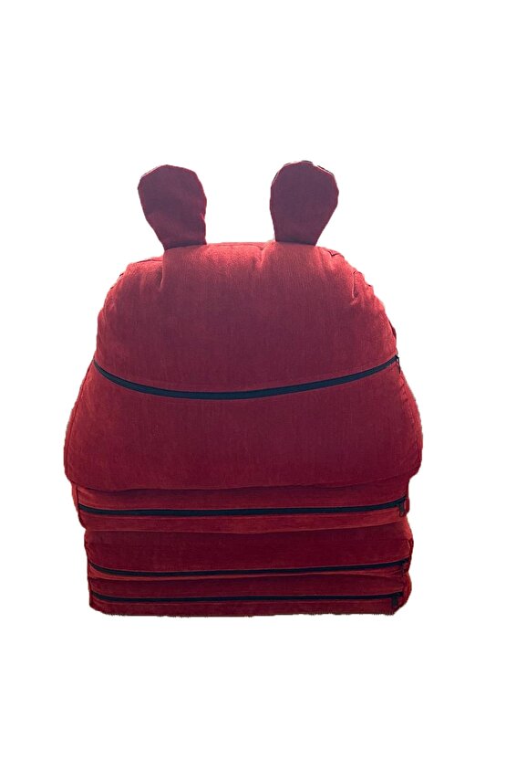 Katlanabilir Bebek-çocuk Koltuğu Sandalye Portatif Yatak Puf Kırmızı Kadife Panda