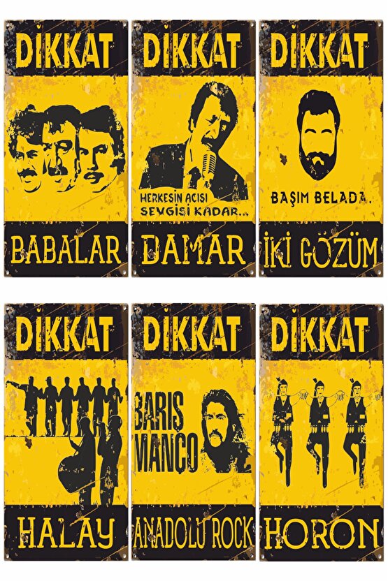 Arabesk Müslüm Ahmet Kaya Barış Manço Halay Horon Temalı 6lı Mini Retro Ahşap Poster Seti