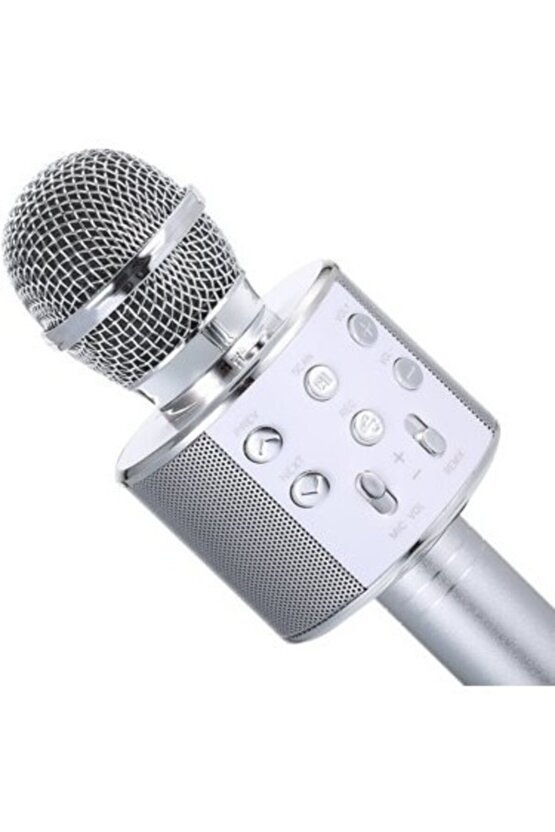 Ktv Ws-858 Karaoke Mikrofon Bluetooth Hoparlör Ses Değiştirme Özellikli Gümüş