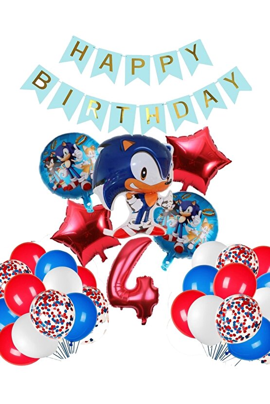 Sonic Tilki Konsept 4 Yaş Balon Set Sonic Doğum Günü Kırmızı Balon Set
