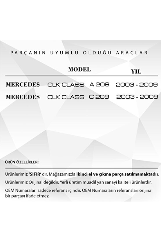 Mercedes Clk Class A209, C209 Için Arka Sol Kapı Cam Tamir Takımı