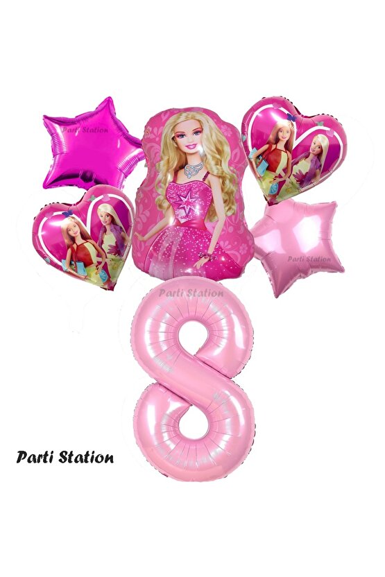 Barbie Folyo Balon Set Barbie Kalp Pembe 8 Yaş Balon Set Barbie Konsept Doğum Günü Set Yaş Balon Set