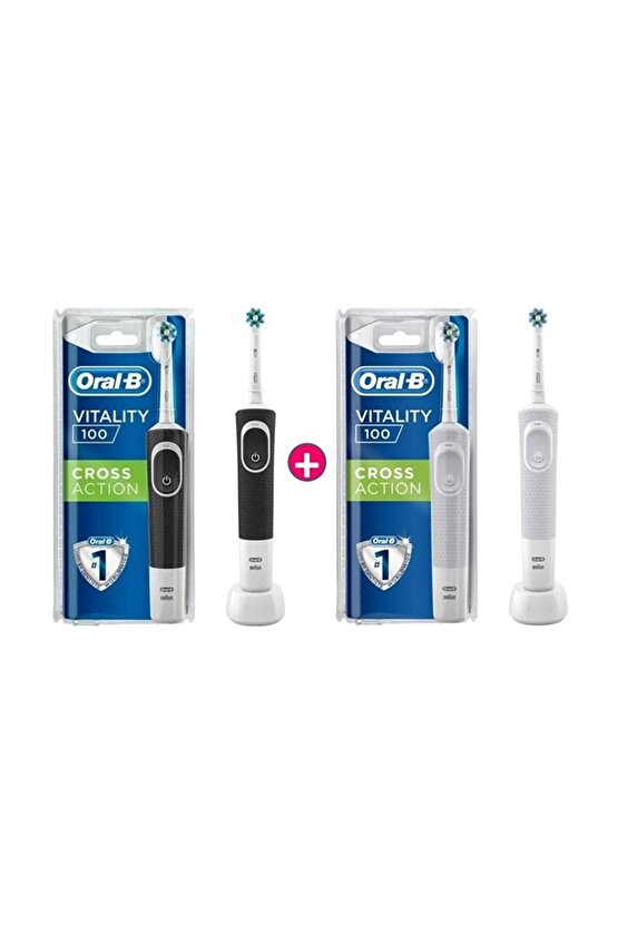 D100 Vitality Cross Action Siyah + Beyaz  Elektrikli Diş Fırçası