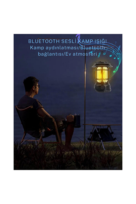 Kamp Retro Fener Meşale El Feneri Işık Bluetooth Hoparlör Çadır Işığı Açık Çadır Kamp Yürüyüş
