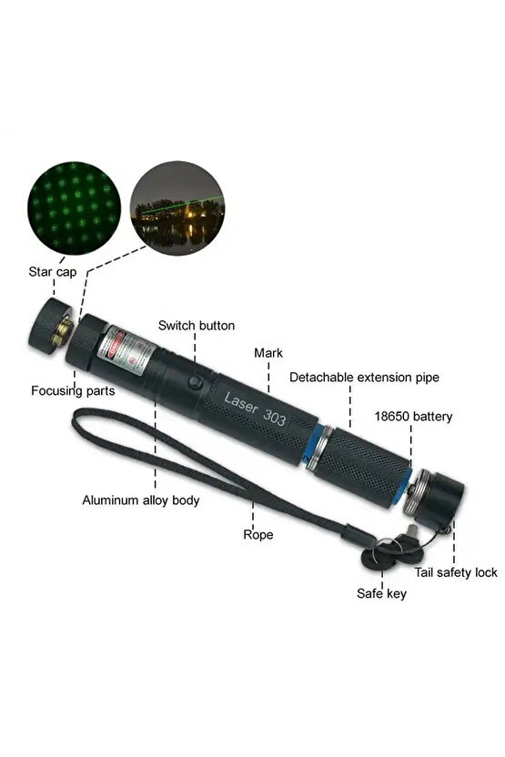 Green Laser Pointer Şarjlı Güçlü Yeşil Lazer Metal Kasa - Profesyonel Şarjlı Yeşil Lazer Pointer