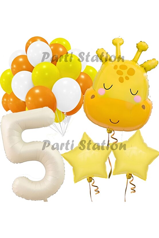 Safari Sevimli Zürafa Tema 5 Yaş Balon Set Safari Konsept Zürafa Parti Doğum Günü Balon Set