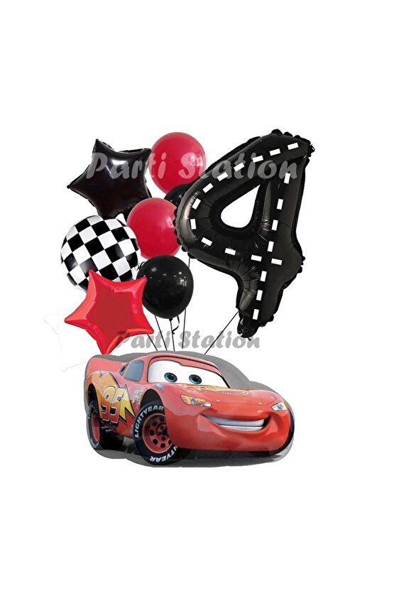 Cars Şimşek Mcqueen Yarış Arabası Konsept 4 Yaş Balon Set Cars Arabalar Doğum Günü Balon Set