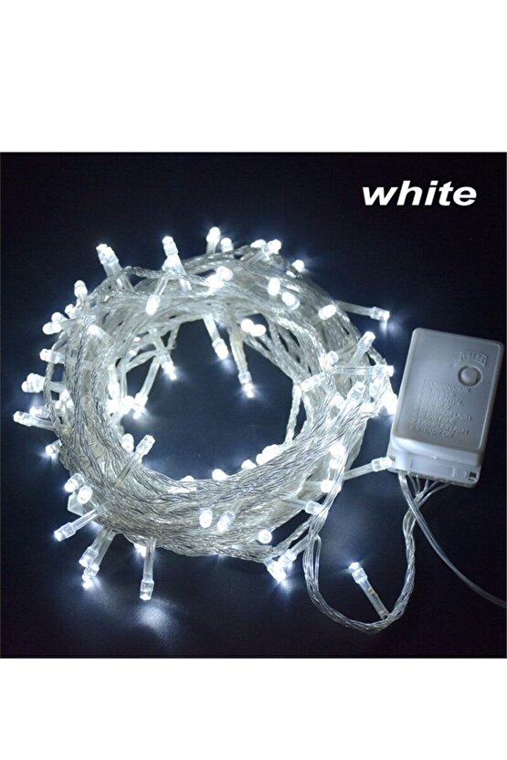 Yılbaşı Ağaç Işığı Beyaz Led Işık Şeffaf Kablolu 100 Ledli 5 Fonksiyonlu 5 Yarda 4.60-4.70 Metre