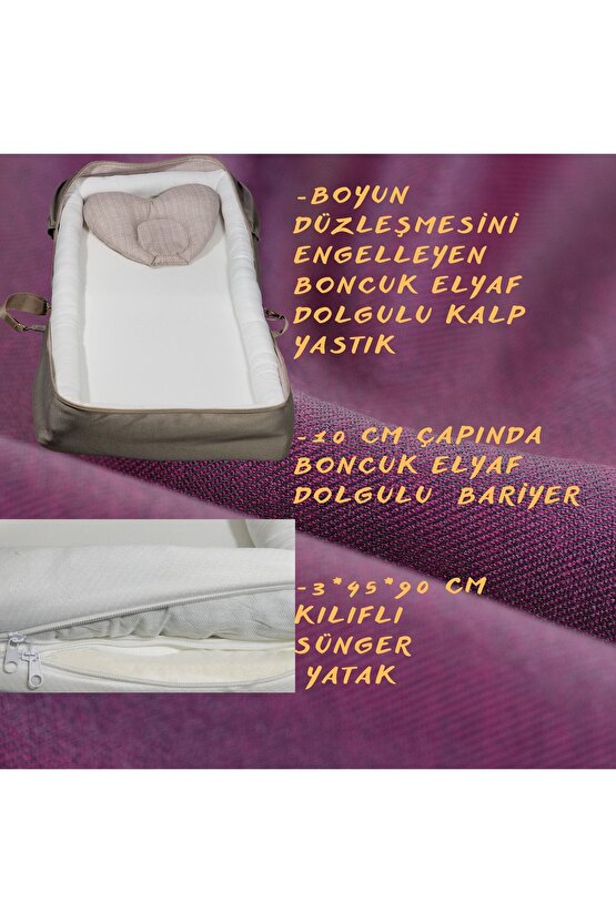 Çantalı Babynest, Bebek Çantası, Taşına Bilir Ebeveyn Yanı Reflü Yatağı Füme