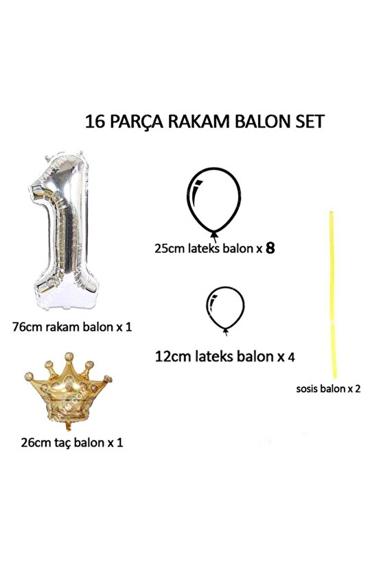 Unicorn Tema Rakam Balon Karşılama Seti 1 Yaş Gökkuşağı Renkleri Altın Taçlı 1 Rakam Balon