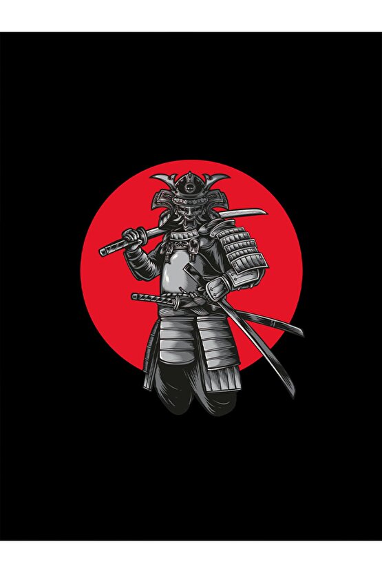 Samurai Baskılı Anime Oversize Siyah 3 Iplik Kalın Sweatshirt Hoodie