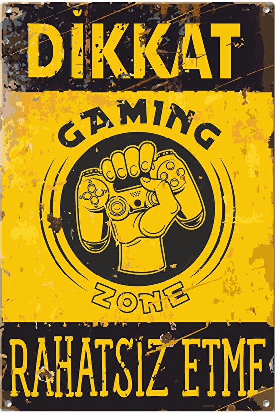 Dikkat Rahatsız Etme Gamer Oyuncu Uyarı Levhası Retro Ahşap Poster