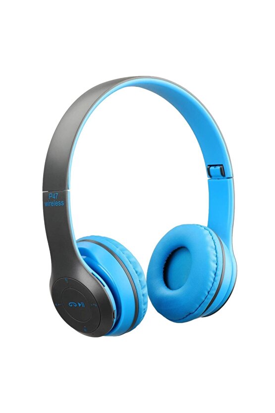 P47 Bluetooth Kulaklık Yükses Ses Ve Bass Kablosuz Mavi