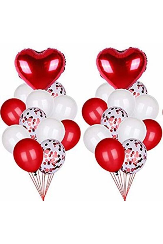 Sevgililer Günü Kutlama Seti Folyo Kalpli Konfetili Şeffaf Balon Seti