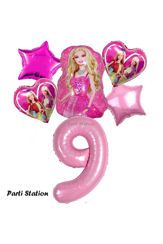 Barbie Folyo Balon Set Barbie Kalp Pembe 9 Yaş Balon Set Barbie Konsept Doğum Günü Set Yaş Balon Set