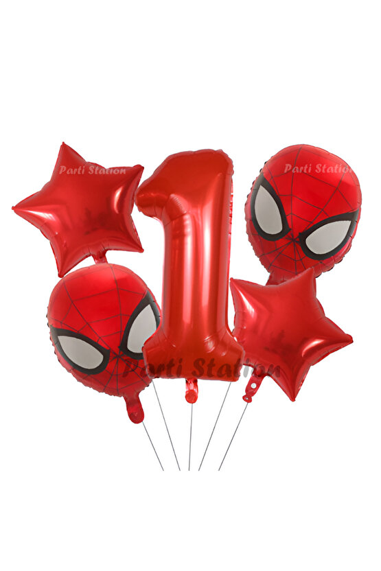 Spiderman Örümcek Adam 1 Yaş Balon Set Spiderman Konsept Kırmızı Rakam Balon Doğum Günü Set
