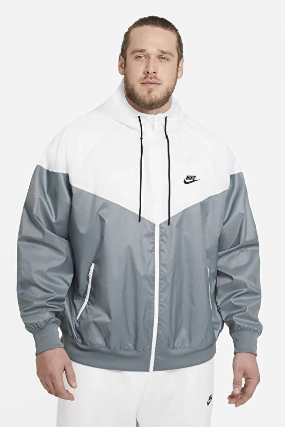 Sportswear Windrunner Jacket Kapüşonlu Erkek Ceketi Beyaz Gri