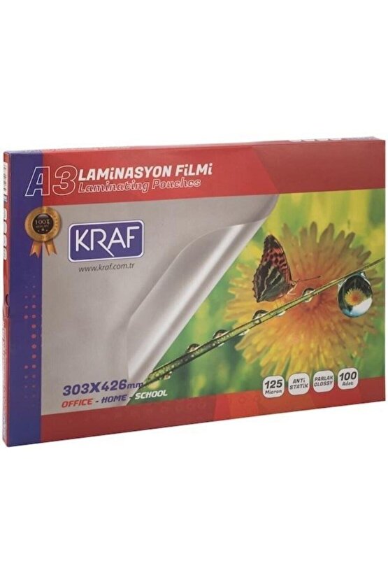 Laminasyon Filmi Parlak A3 125 Micron 100`lü