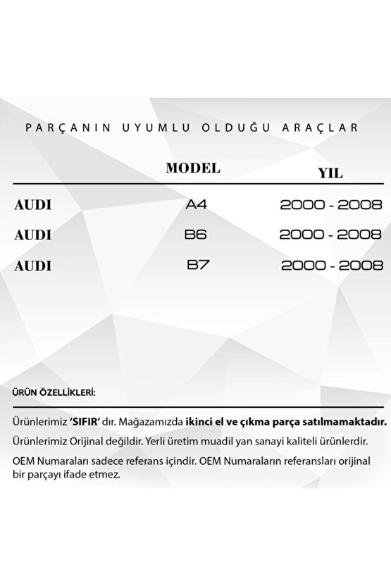 Audı A4 (b6,b7) Için Ön Sağ Cam Tamir Takımı