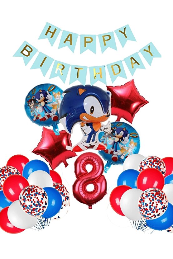 Sonic Tilki Konsept 8 Yaş Balon Set Sonic Doğum Günü Kırmızı Balon Set