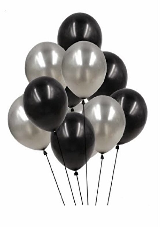 Metalik gümüş  Pastel siyah  Balon 12  inç 25 Adet