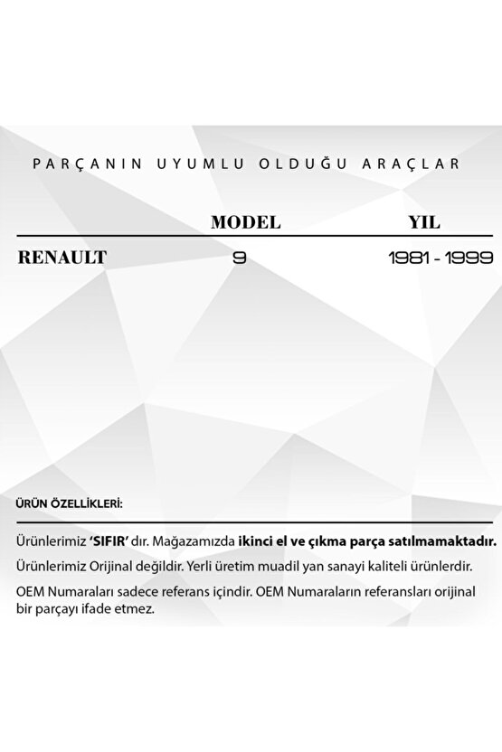 Renault R9 Için Su Geri Dönüş Sibopu - 2 Adet