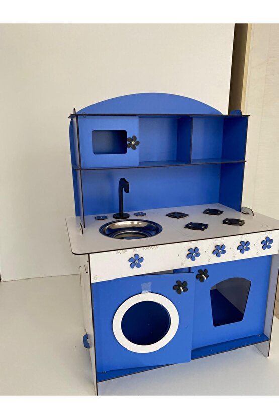 Montessori Eğitici Ahşap Oyuncak Mutfak Dolabı Mavi 3mm