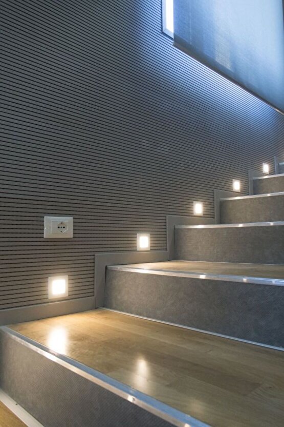 Mat Siyah Metal Kasa 3 Watt Kare Sensörlü Gün Işığı Iç Mekan Merdiven Ve Basamak Armatürü