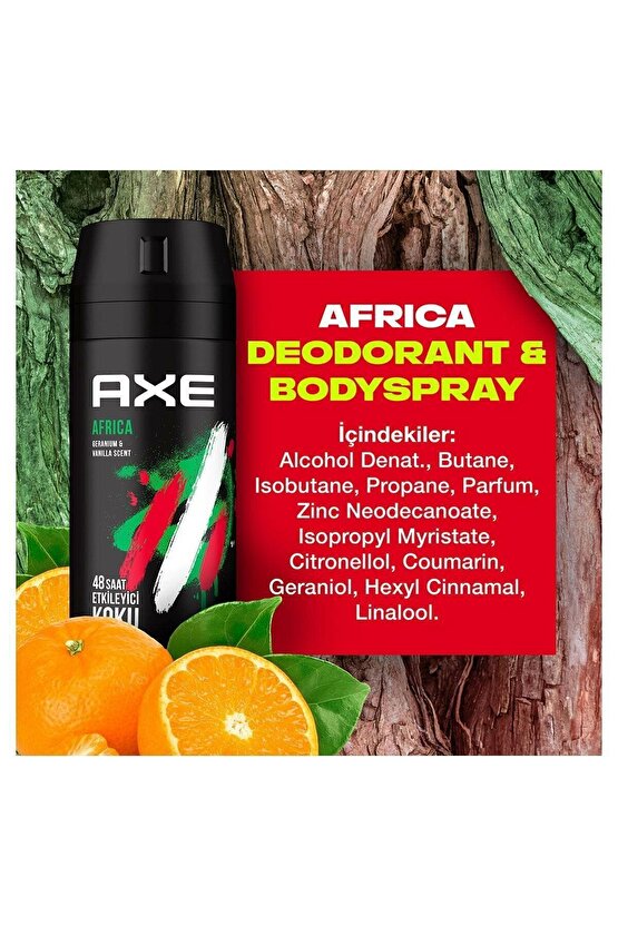 Erkek Sprey Deodorant Africa 48 Saat Etkileyici Koku 150 ml X3 Adet 