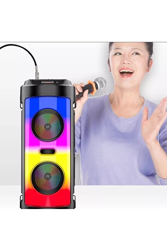 Mikrofonlu Bluetooth Hoparlör Led Işıklı Sd Kart Fm Usb Ve Mikrofon Girişli Speaker