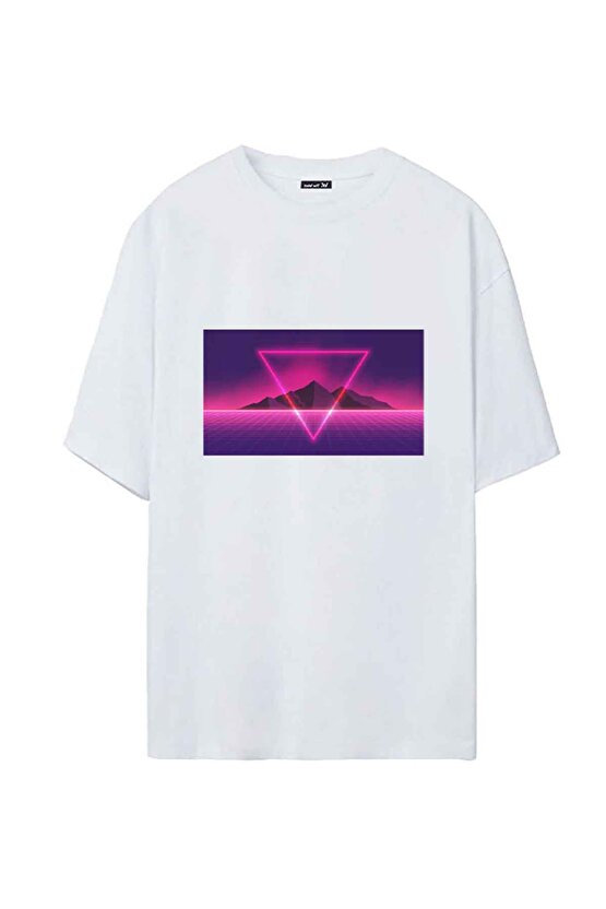 Vapor Wave Baskılı Pamuklu Oversize Beyaz Tshirt