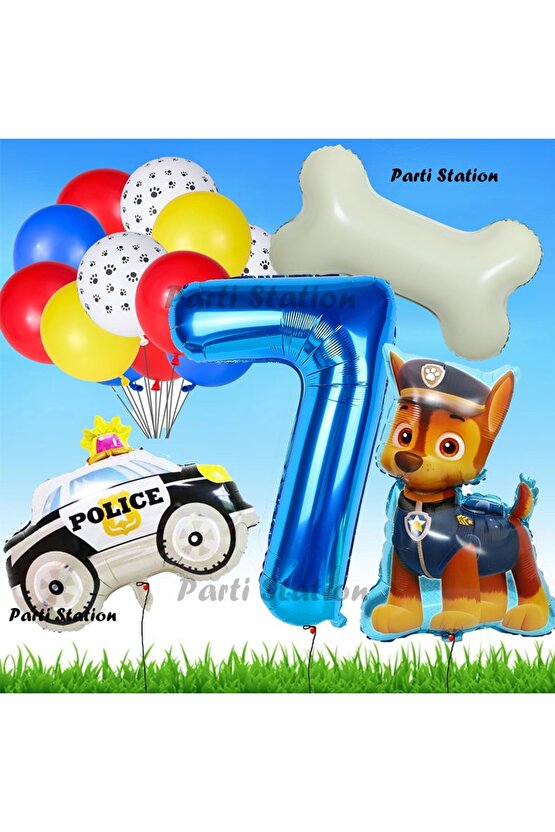 Paw Patrol Chase Polis Köpek Konsept 7 Yaş Doğum Günü Parti Balon Set Paw Patrol Kemik Balon Set
