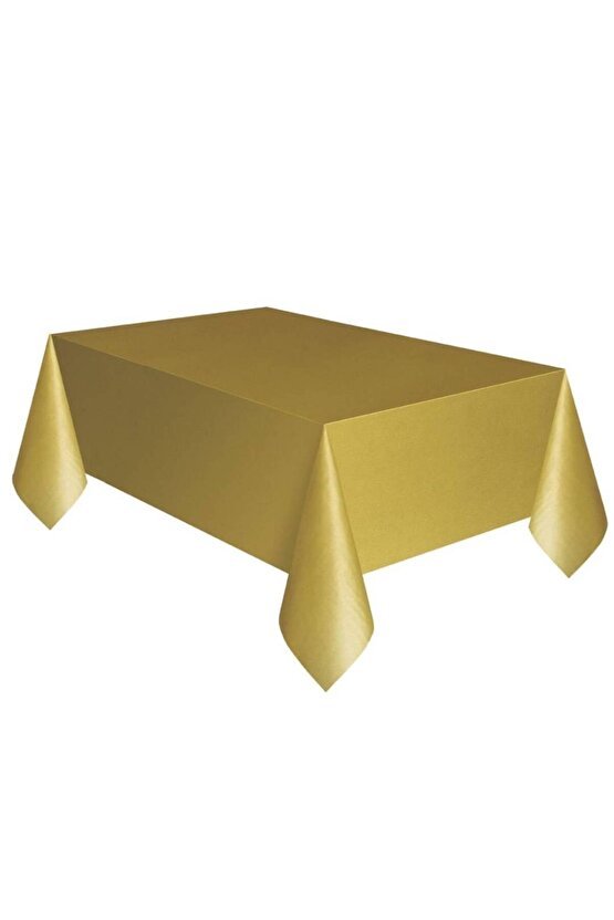 Masa Örtüsü ve Eteği Plastik Altın Gold Renk Masa Örtüsü Kırmızı Renk Metalize Sarkıt Masa Eteği Set