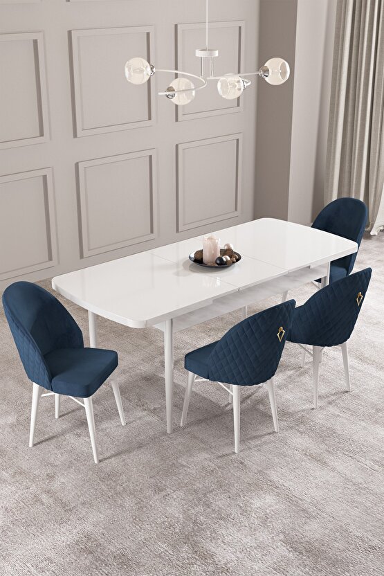 Calvin Beyaz 80x132 Mdf Açılabilir Yemek Masası Takımı 4 Adet Sandalye