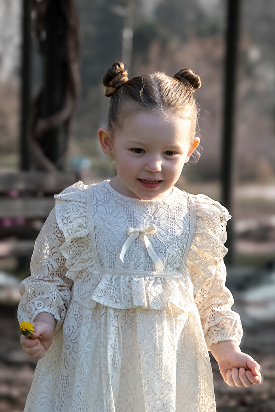 Kız Bebek Elbise Kız Çocuk Elbise Doğum Günü Parti Düğün Elbise Uzun Kol Astarlı Dantelli bebek giyi